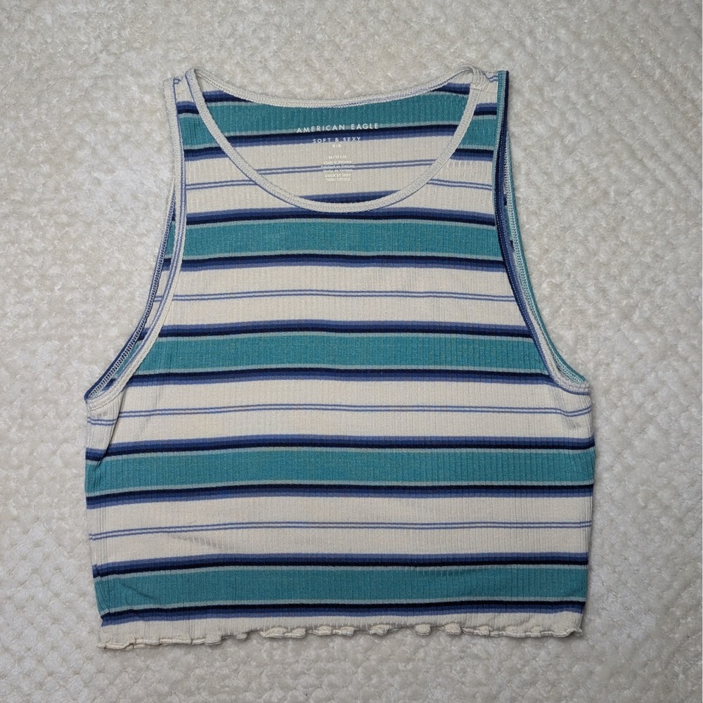 American Eagle Soft &‎ Sexy Ribbed Crop Tank Top Striped Women's Medium